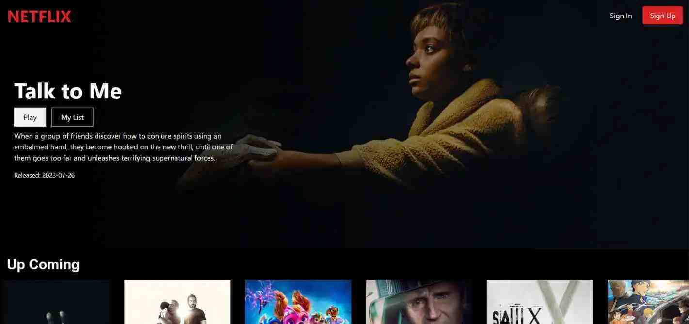 screen shot of netflix clone website